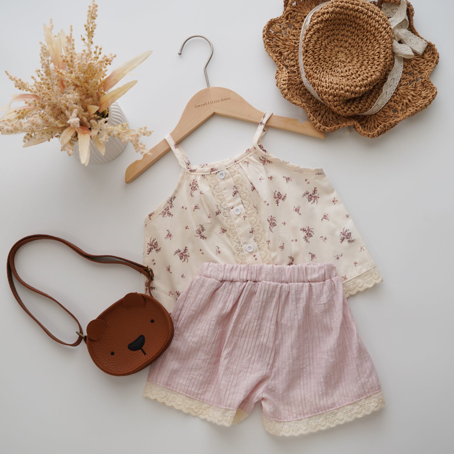 Flower Buttoned Two Pieces Set