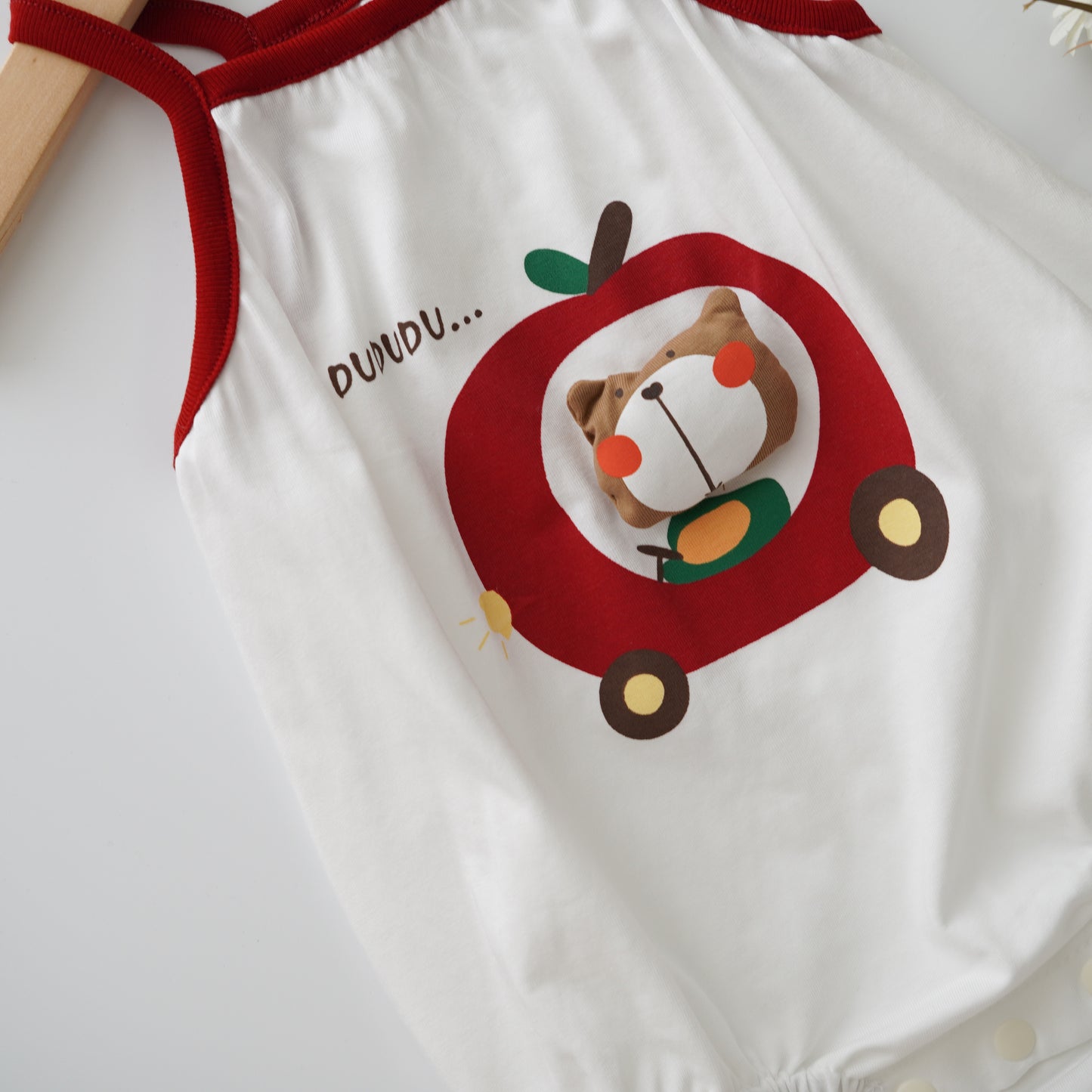 Driving Bear Sleeveless Romper