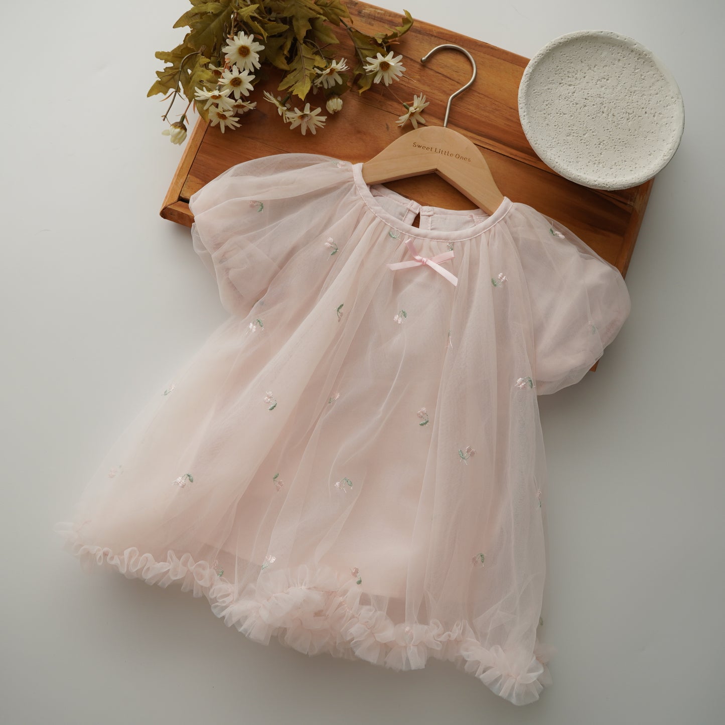 Little Embroidery Flower Mesh Dress