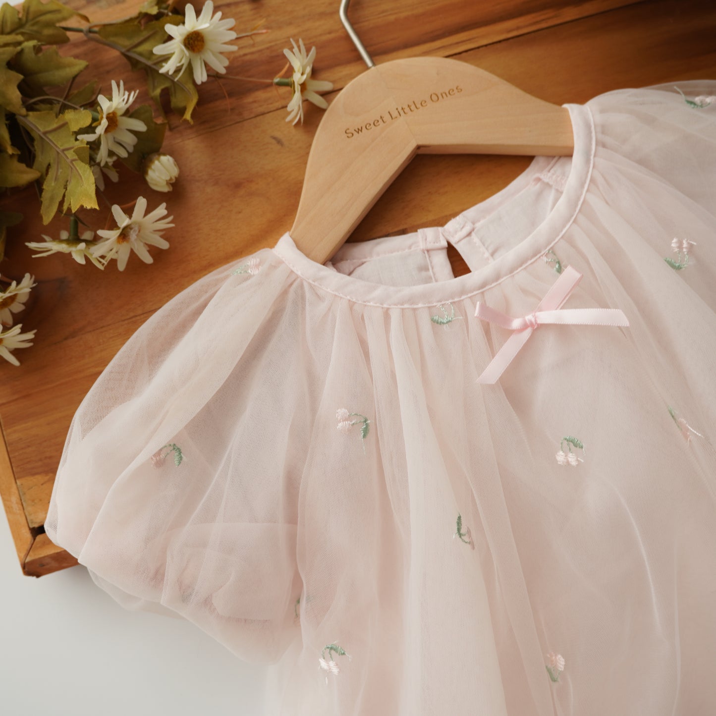 Little Embroidery Flower Mesh Dress