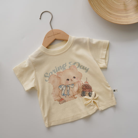 Kitten Ribbon Top & Baby Blue Layer Skirt Set (Size 80)