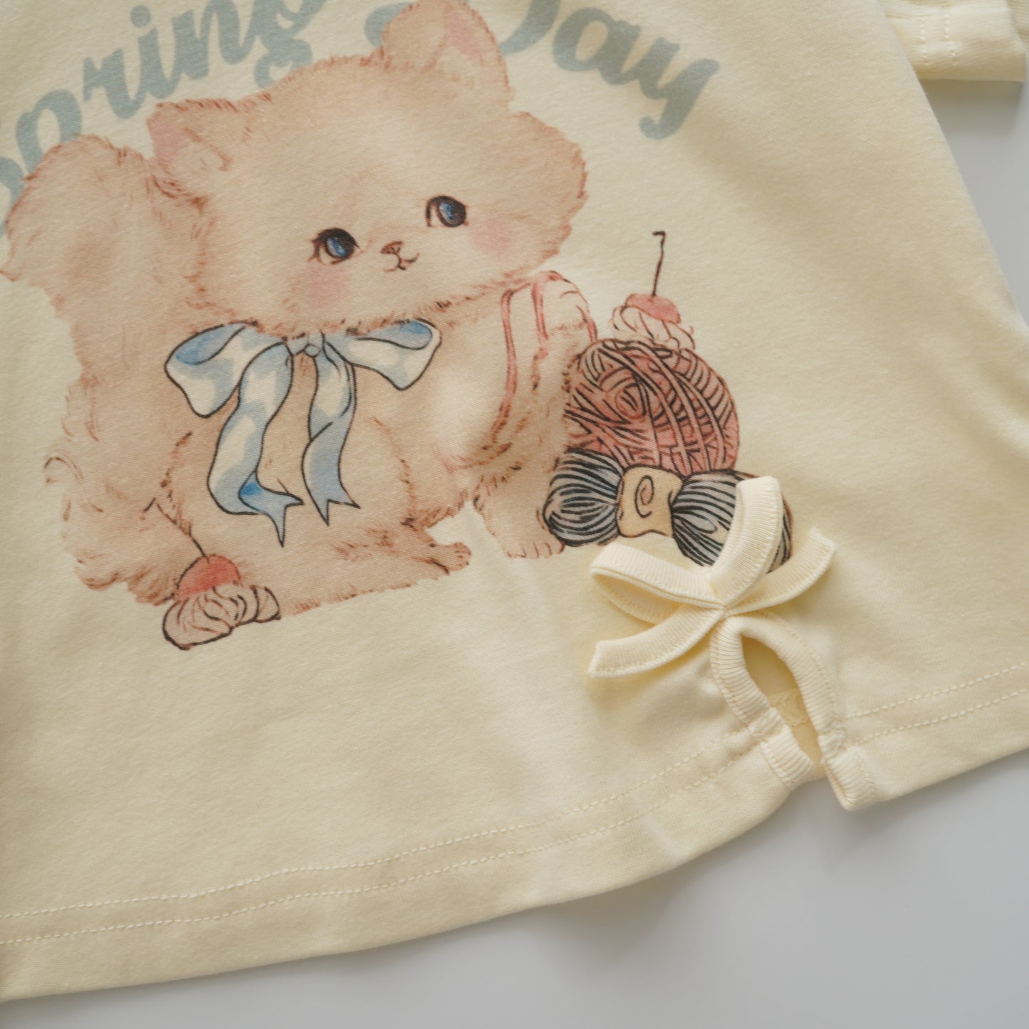 Kitten Ribbon Top & Baby Blue Layer Skirt Set