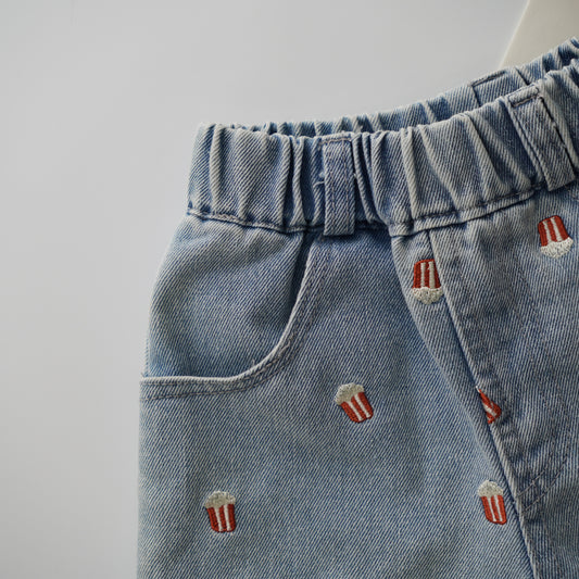 Popcorn Design Denim Pants (Size 130)