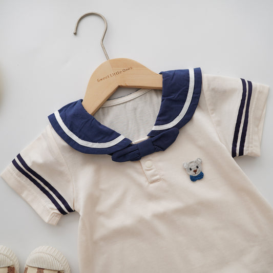 Sailor Style Romper with Bear (Size 90)
