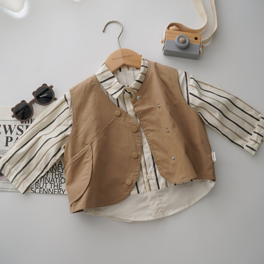 Modern Line Shirt & Vest & Casual Pants Set