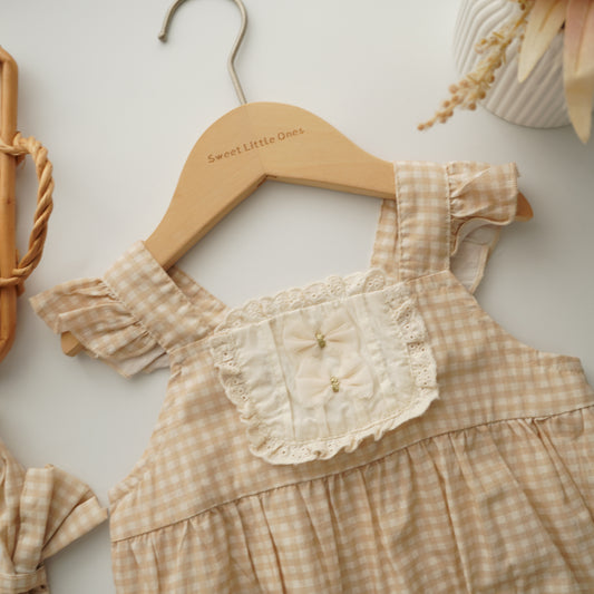 Checkered Ruffled Baby Romper with Hairband