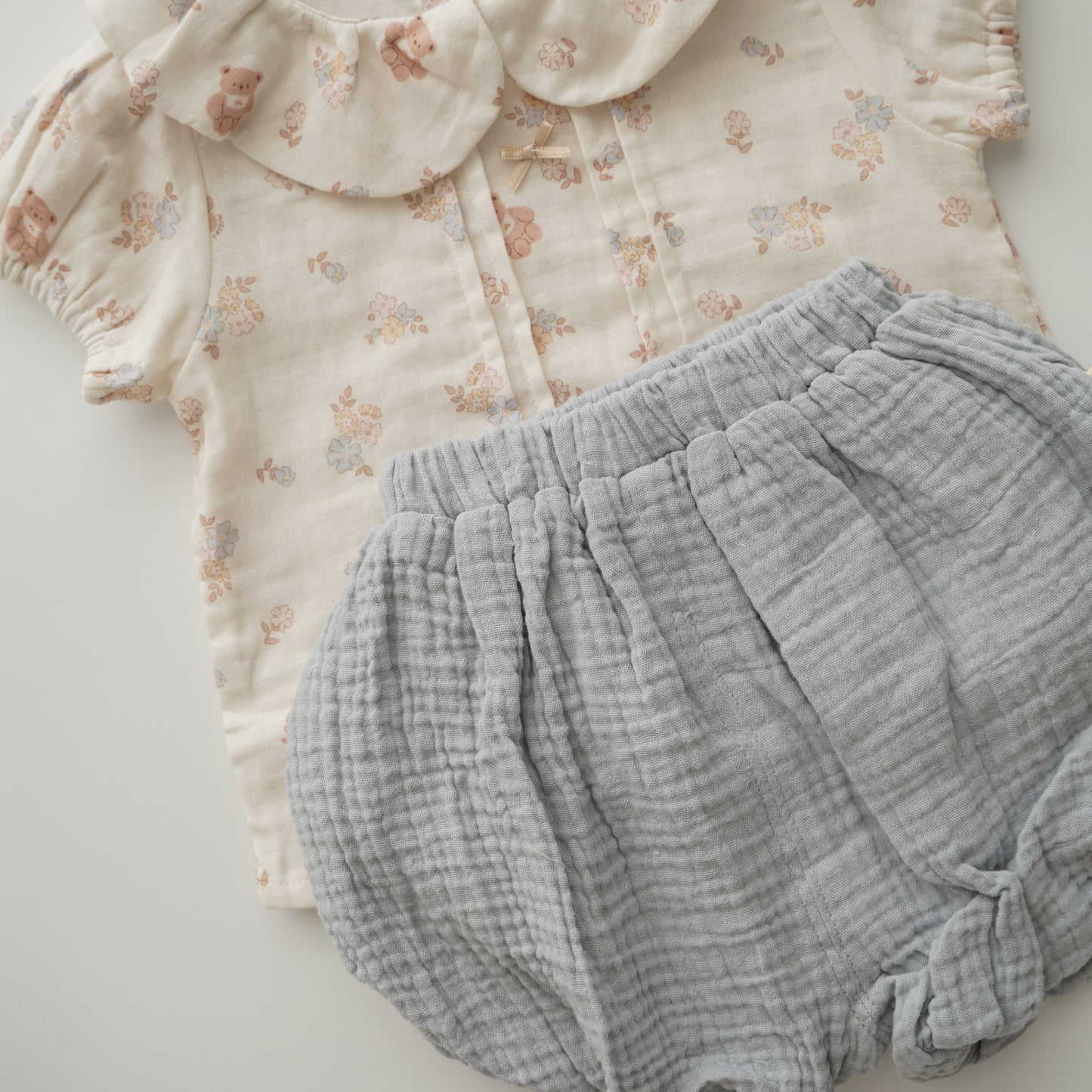 Cotton Bear & Floral Blouse & Pants Set