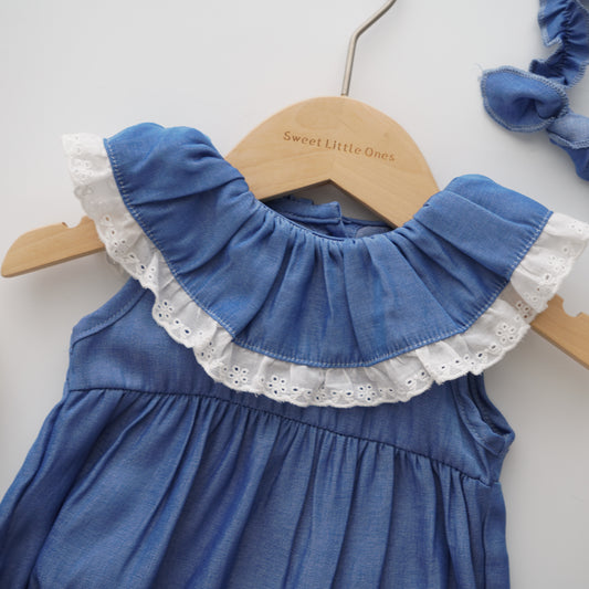 Baby Girl Denim Romper with Hairband