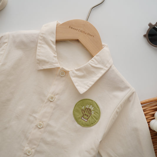 Long Sleeves Beige Line Shirt