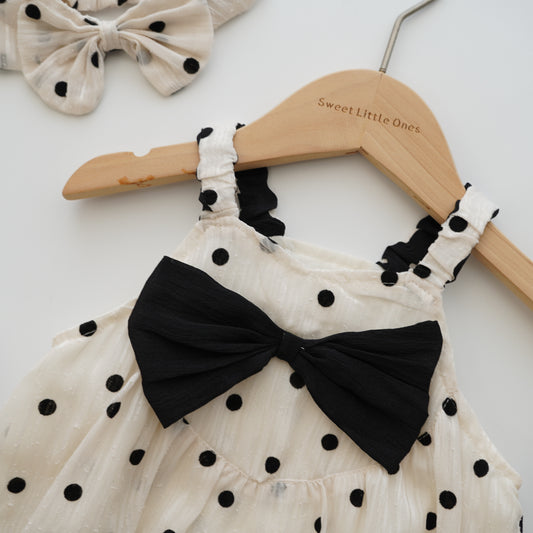Polka Dot Ribbon Sleeveless Romper with Hairband