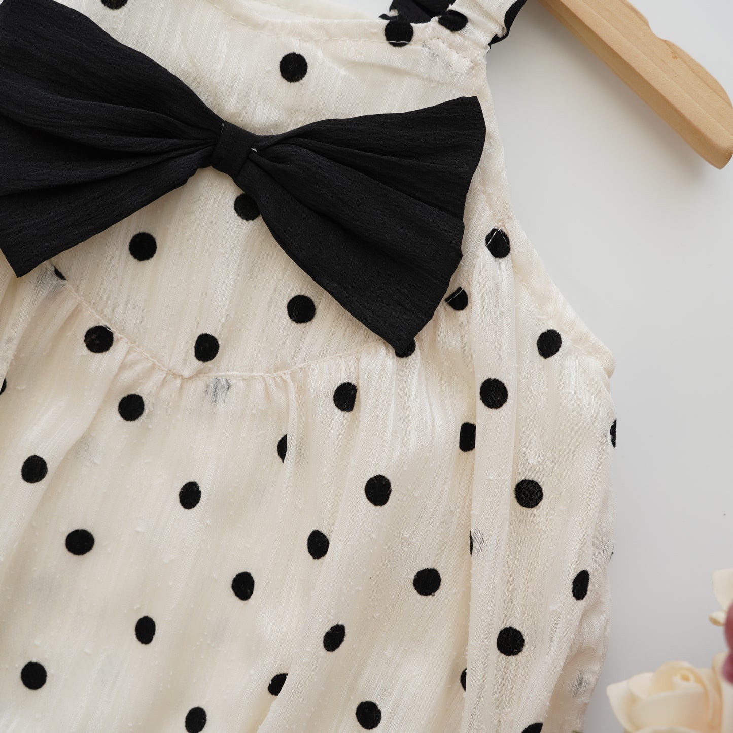 Polka Dot Ribbon Sleeveless Romper with Hairband