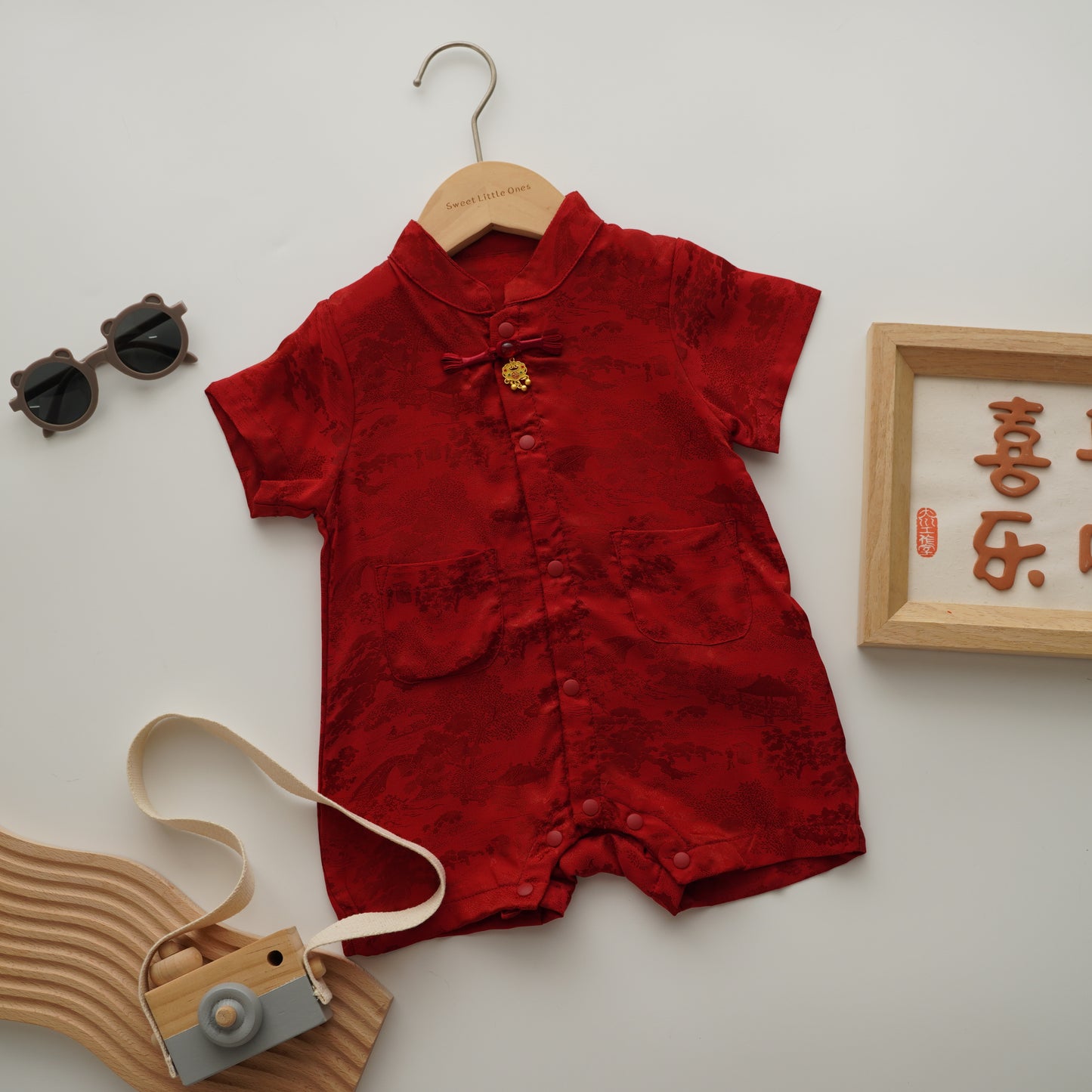 Chinese Style Boy Romper with Pendant