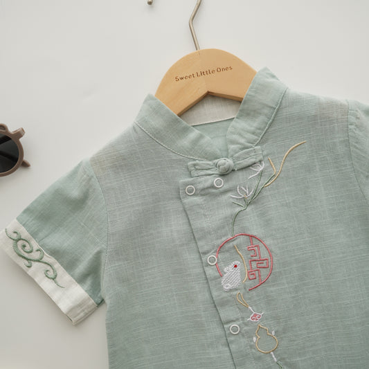 Minty Green Rabbit Chinese Romper