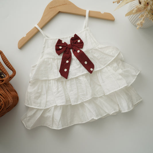 Ribbon Polka Dot Top & Skirt Two Pieces Set