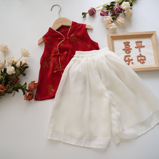 Design Chinese Red Cheongsam Set