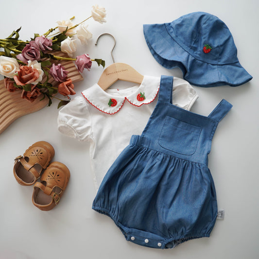 Strawberry Denim Sling Set with Hat