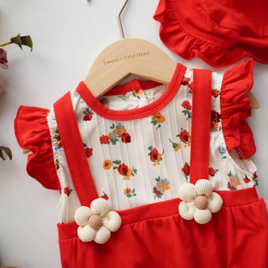 3D Flower Ruffled Romper with Hat