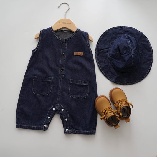 Casual Denim Overall with Hat