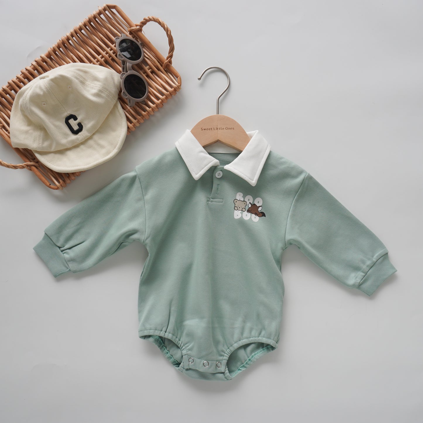 Bear Huddle Romper (White & Beige Size 66, Green Size 66&80)
