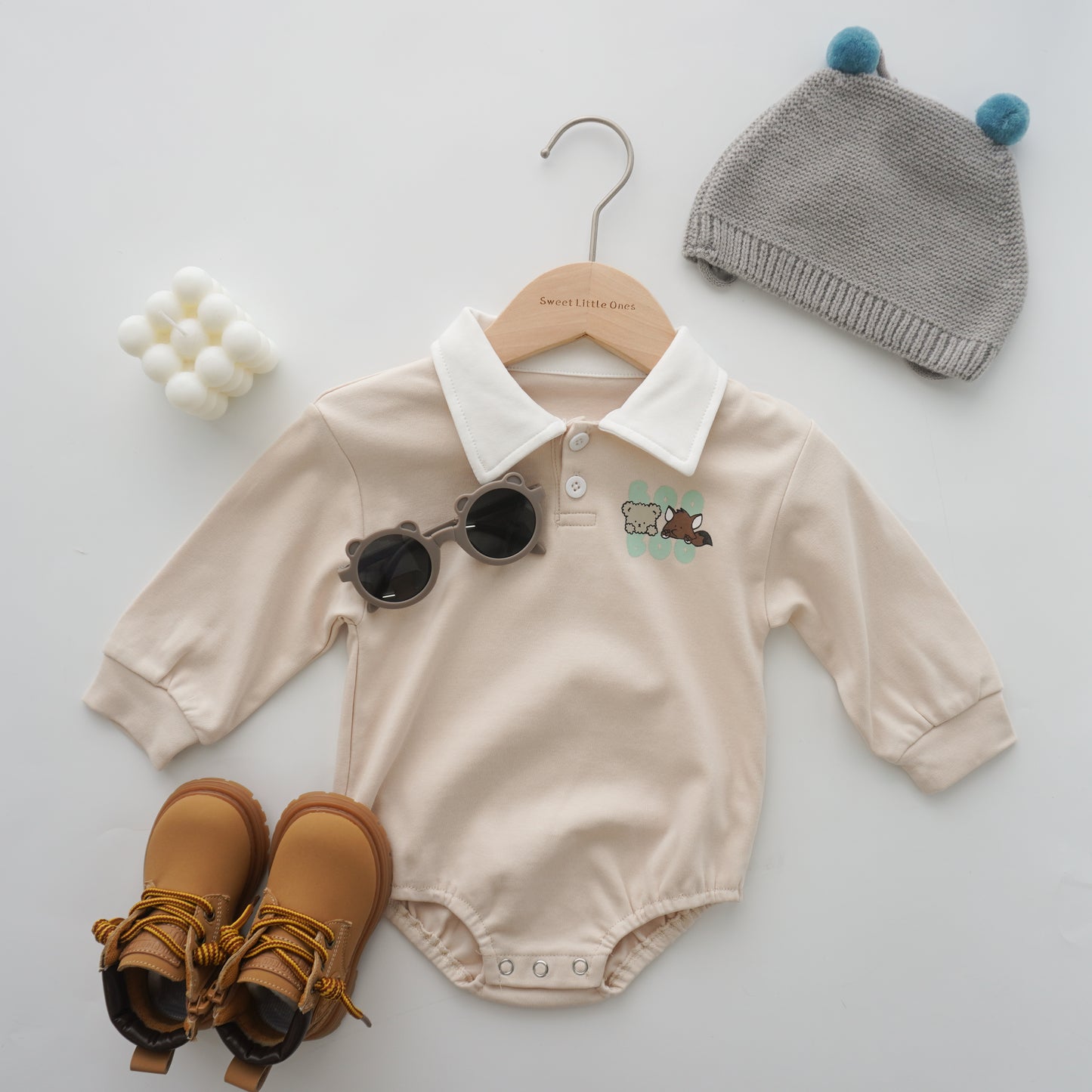 Bear Huddle Romper (White & Beige Size 66, Green Size 66&80)