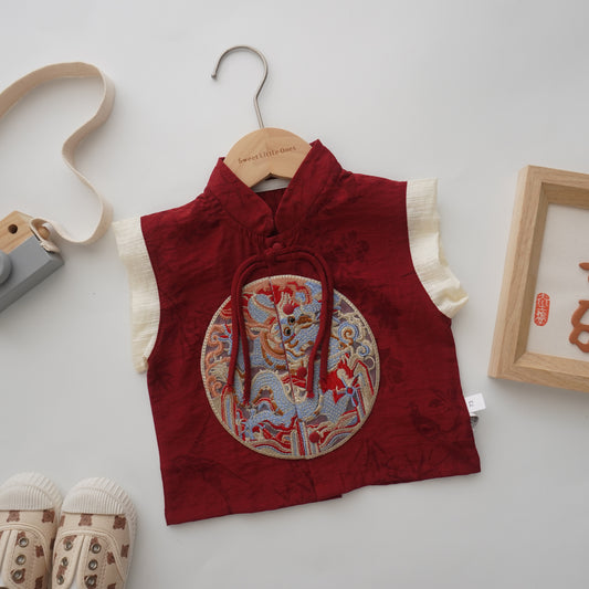 Chinese Traditional Sleeveless Two Pieces Set (Size 100)