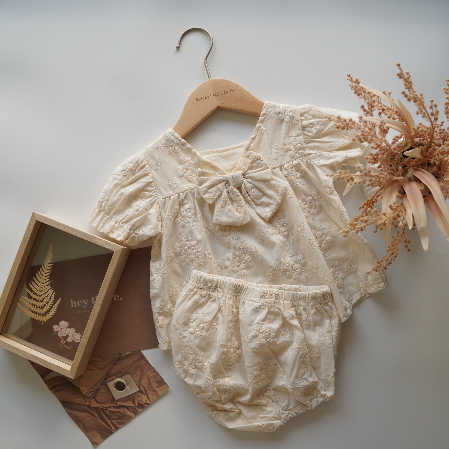 Embroidery Plain Ribbon Two Pieces Set