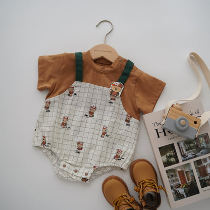 Contrast Bear Romper in Brown