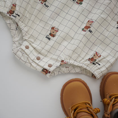 Contrast Bear Romper in Brown