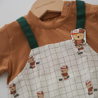 Contrast Bear Romper in Brown