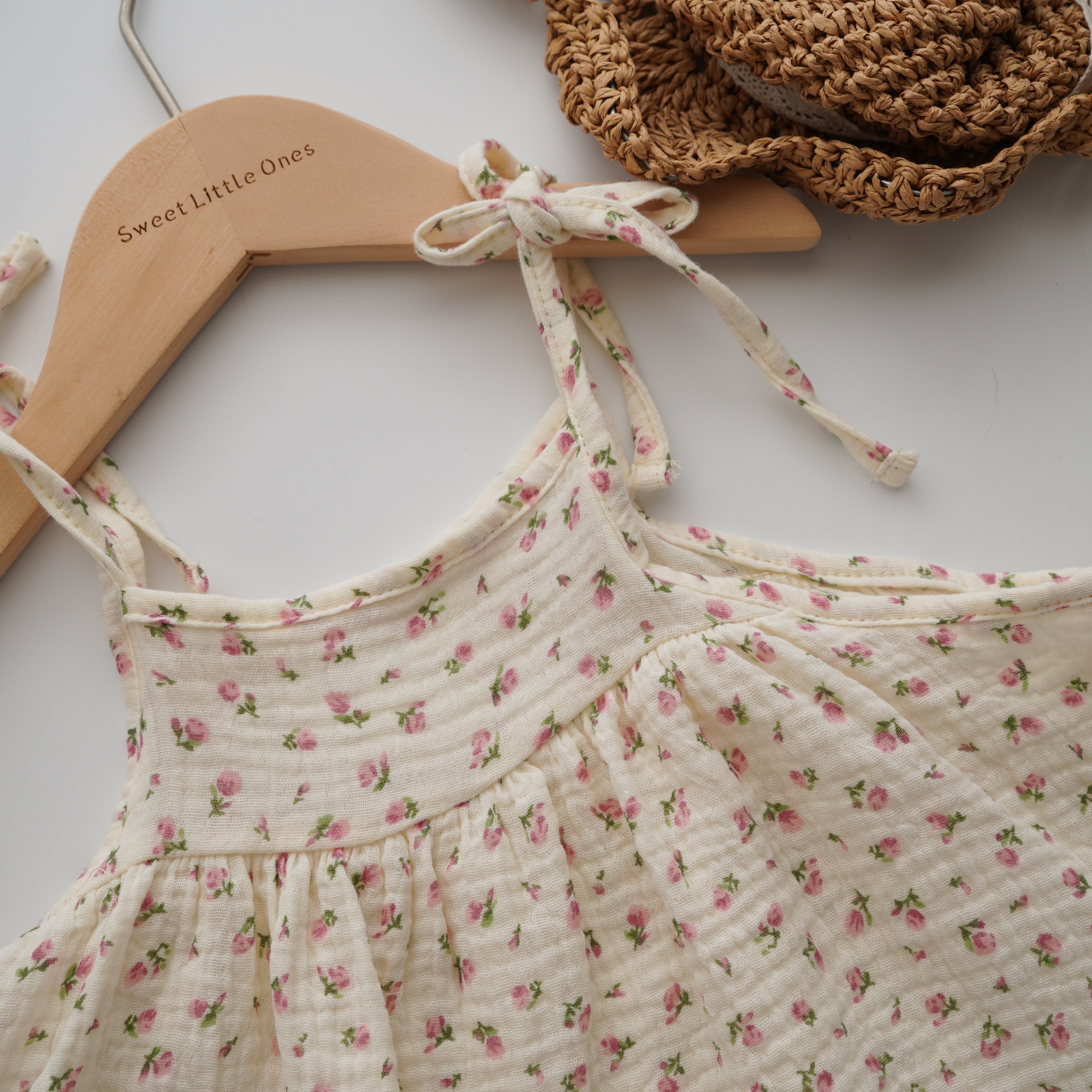 Cotton Rose Self Tie Dress