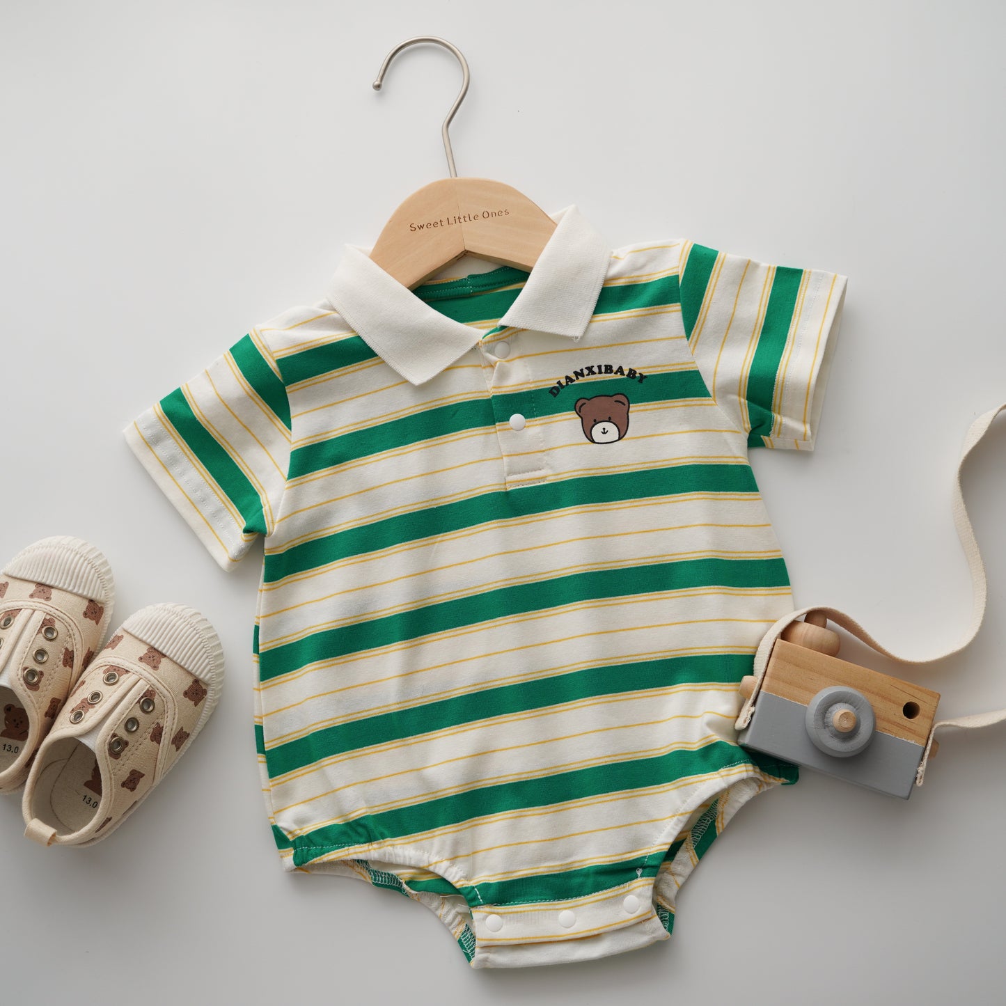 Line Bear Romper in Green