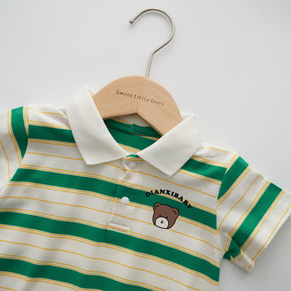 Line Bear Romper in Green