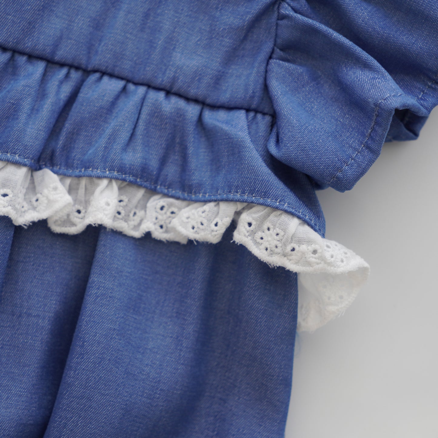 Ruffled Sleeves Denim Romper with Hairband