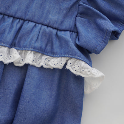 Ruffled Sleeves Denim Romper with Hairband