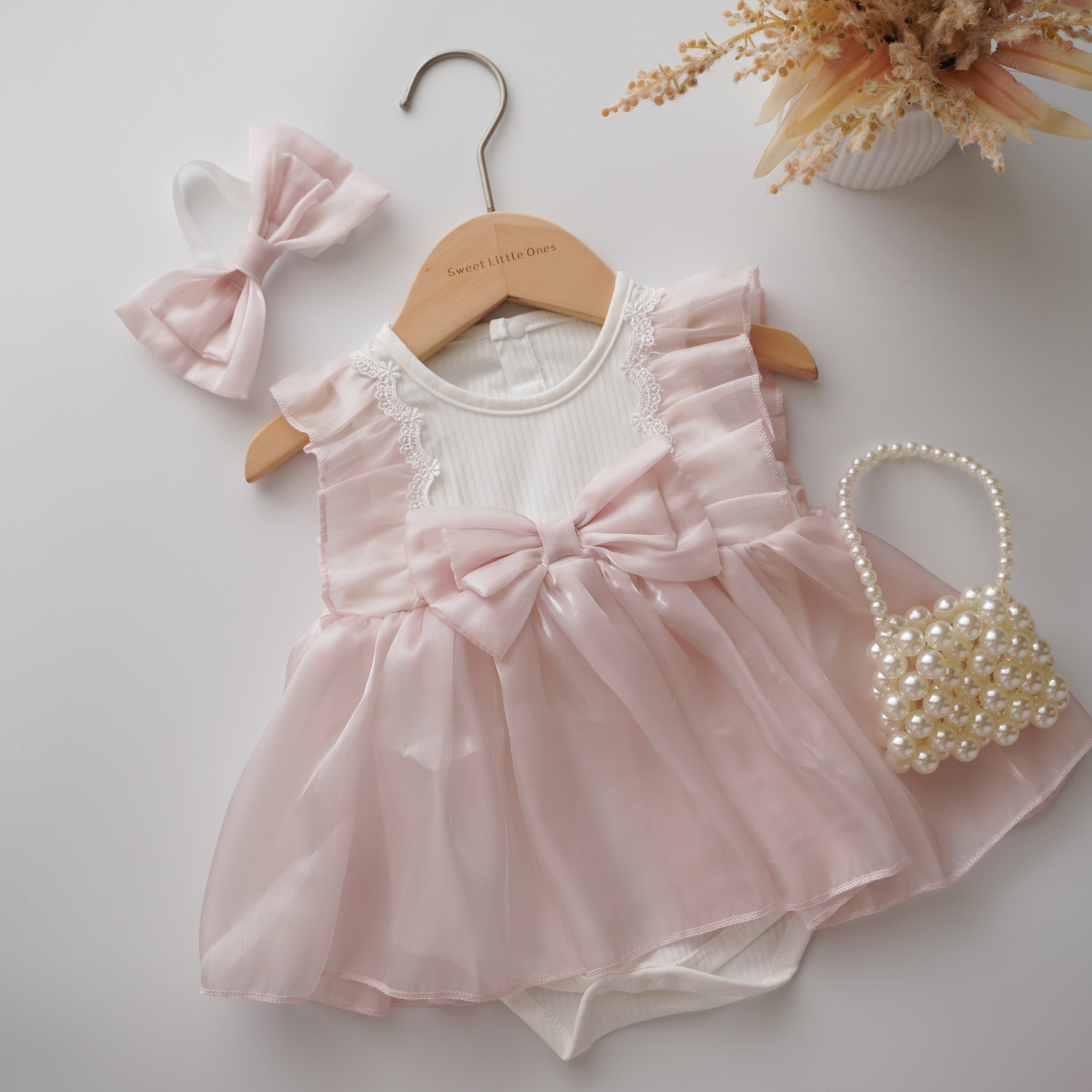 Silky Ribbon Pink Romper with Hairband