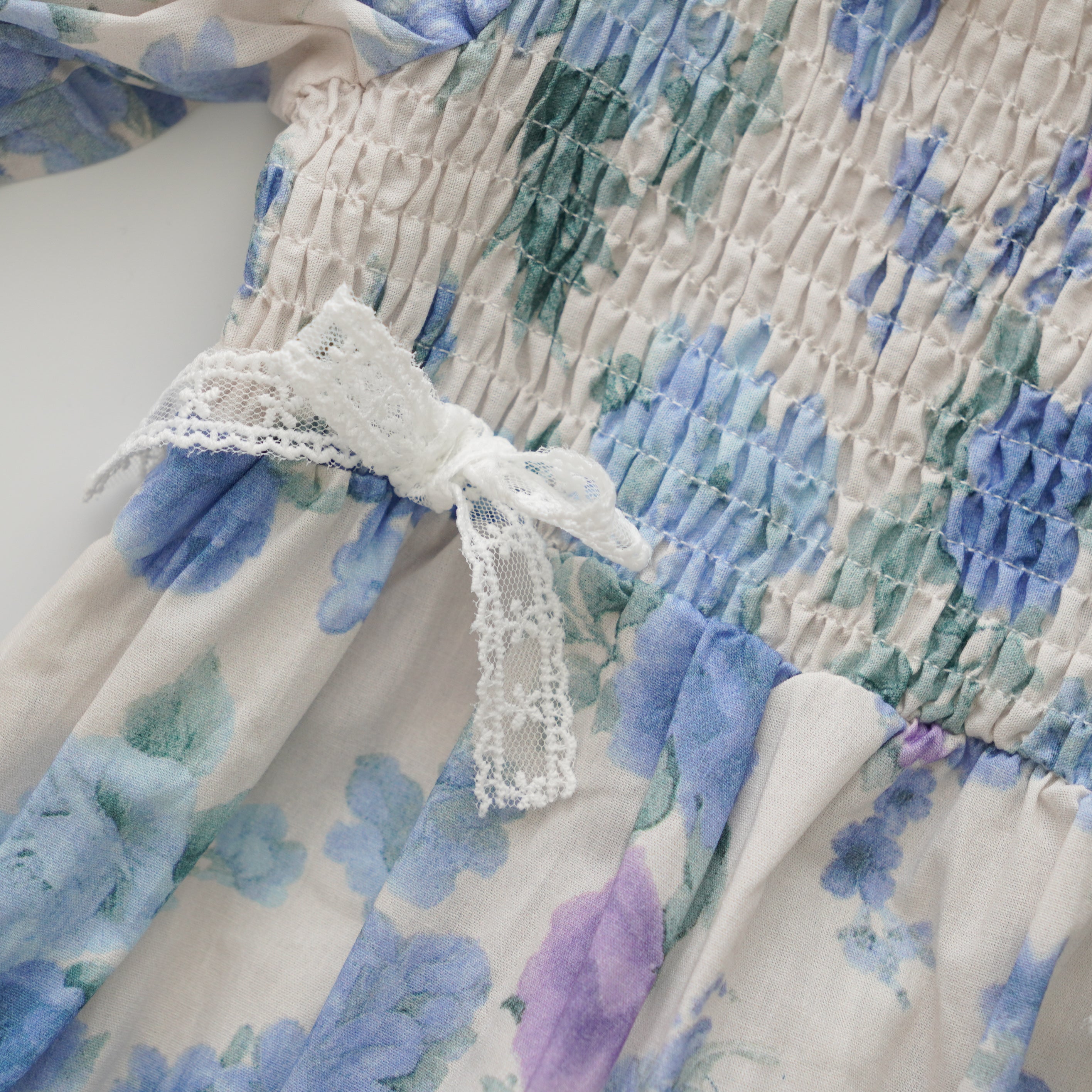 Blue Painted Puff Sleeves Dress (Size 130)