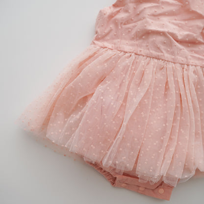 Mesh Self Tie Ribbon Romper (White Size 80&90, Pink Size 73&90)