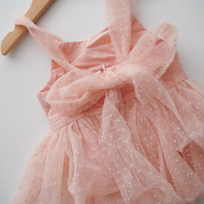 Mesh Self Tie Ribbon Romper (White Size 80&90, Pink Size 73&90)