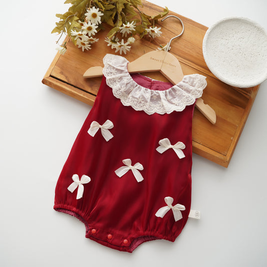 Ribbon Details Lacey Collar Romper