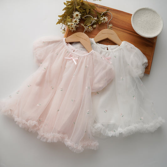 Little Embroidery Flower Mesh Dress
