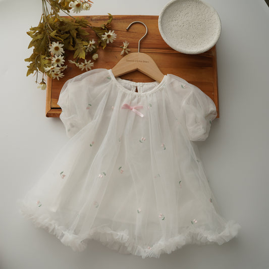 Little Embroidery Flower Mesh Dress