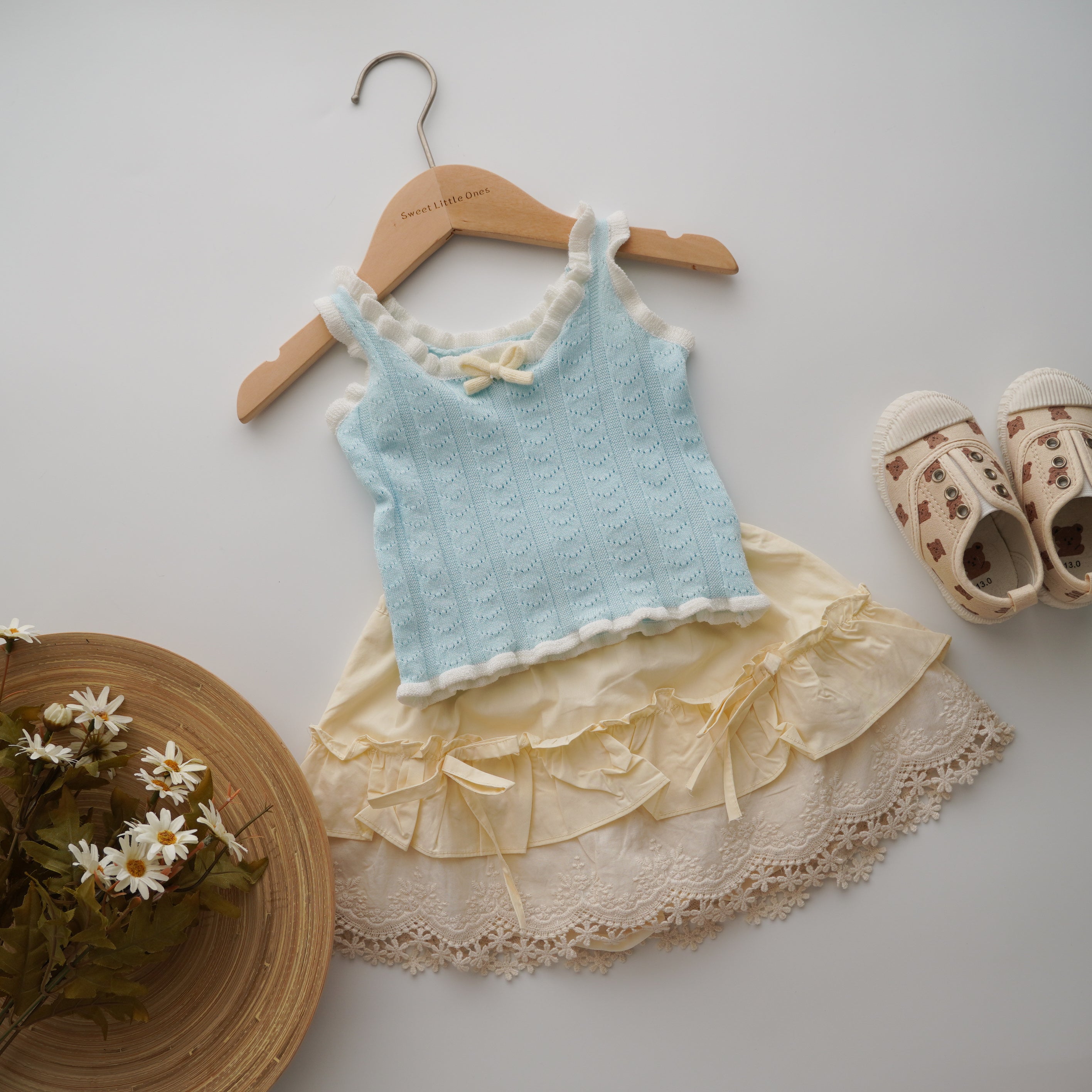 Knitted Sleeveless Top & Layered Skirt-Pants Set