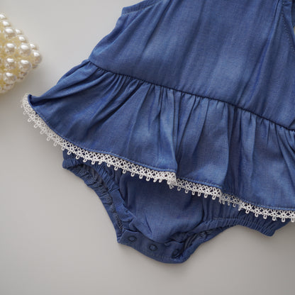 Denim Casual Girl Romper with Hat