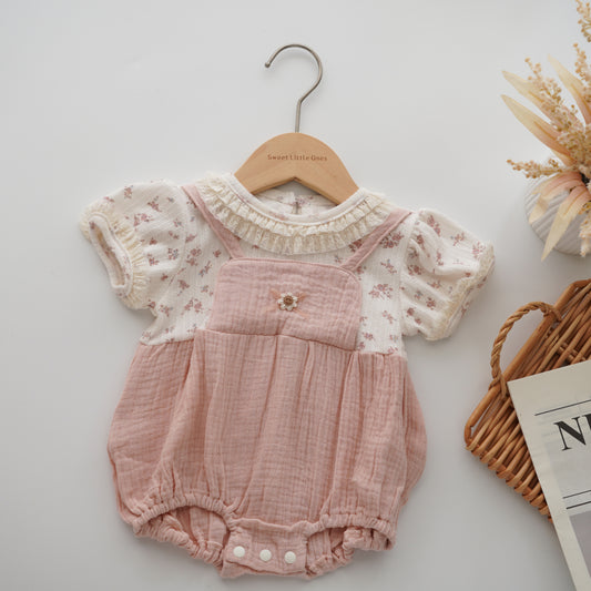 Cotton Floral Attached Sling Romper