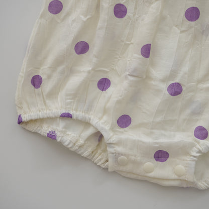 Polka Dot Ribbon Romper in Purple