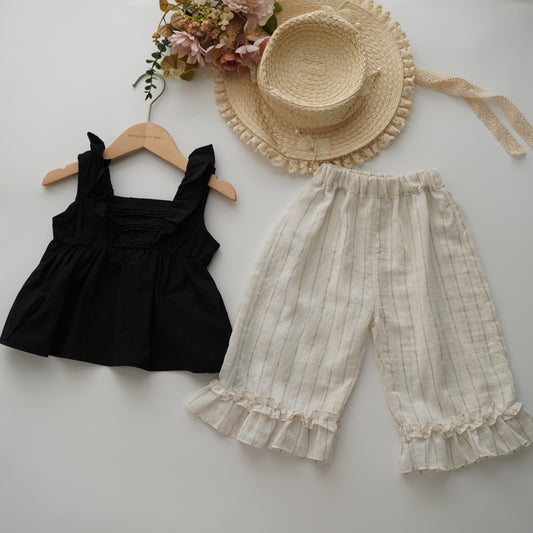 Classic Black Ruffled Top & Long Pants Set
