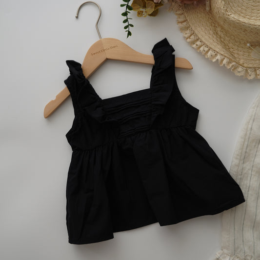 Classic Black Ruffled Top & Long Pants Set