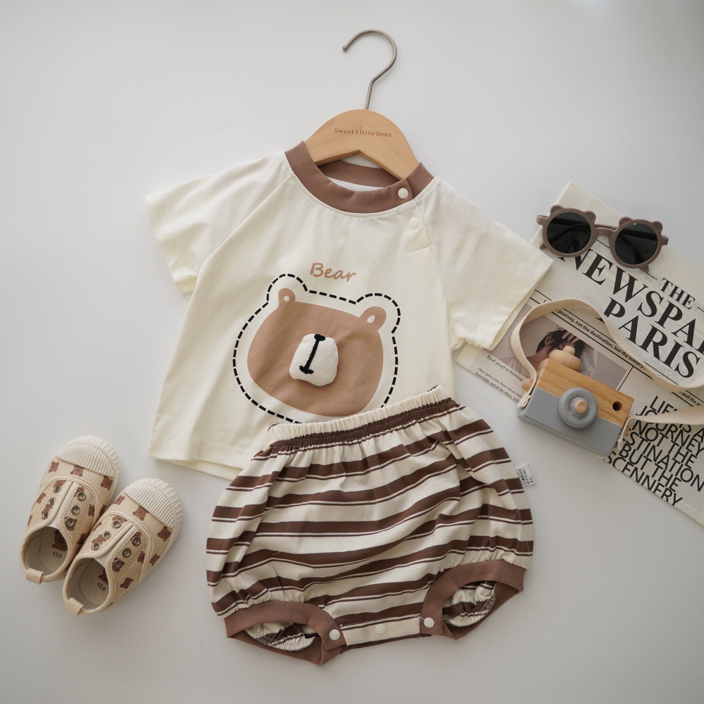 Bear Top & Line Pants Set