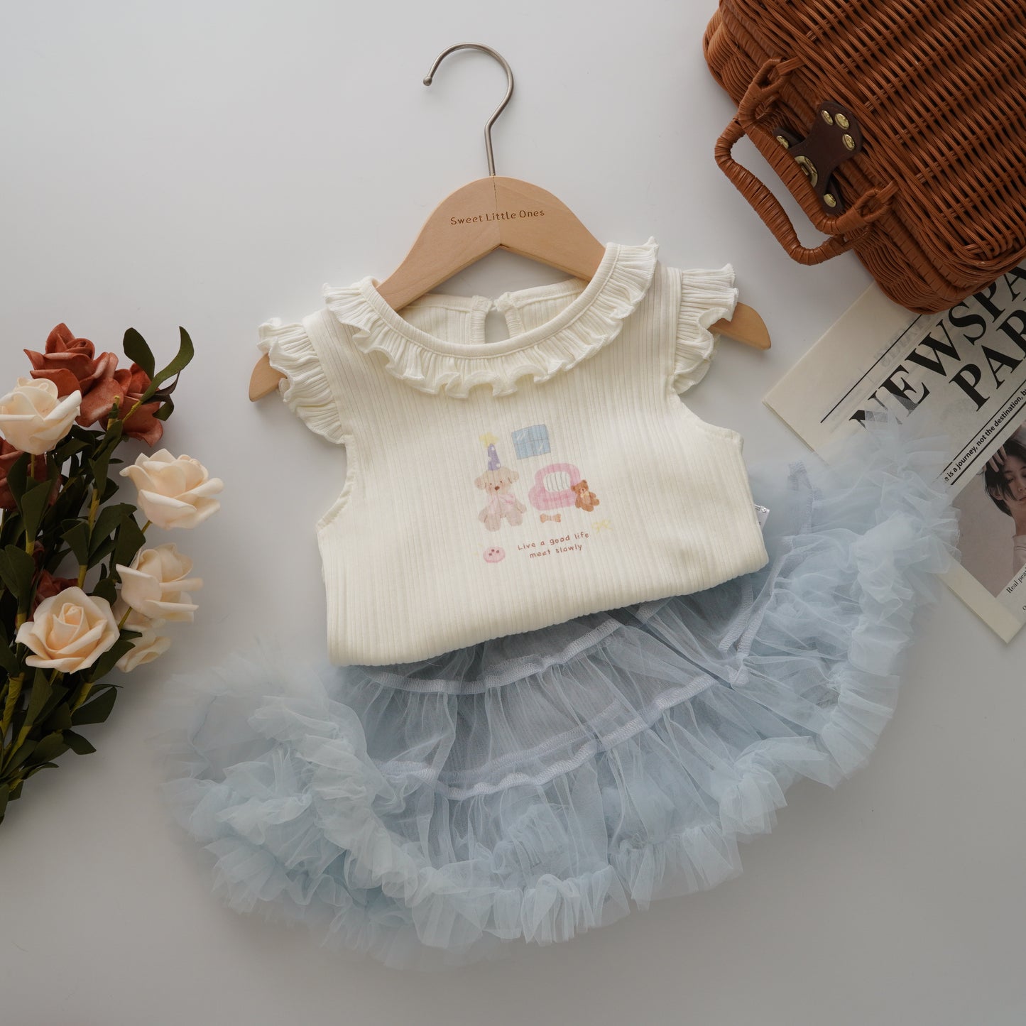 Ruffled Sleeveless Top & Layer Skirt-Pants (Sold Separately)