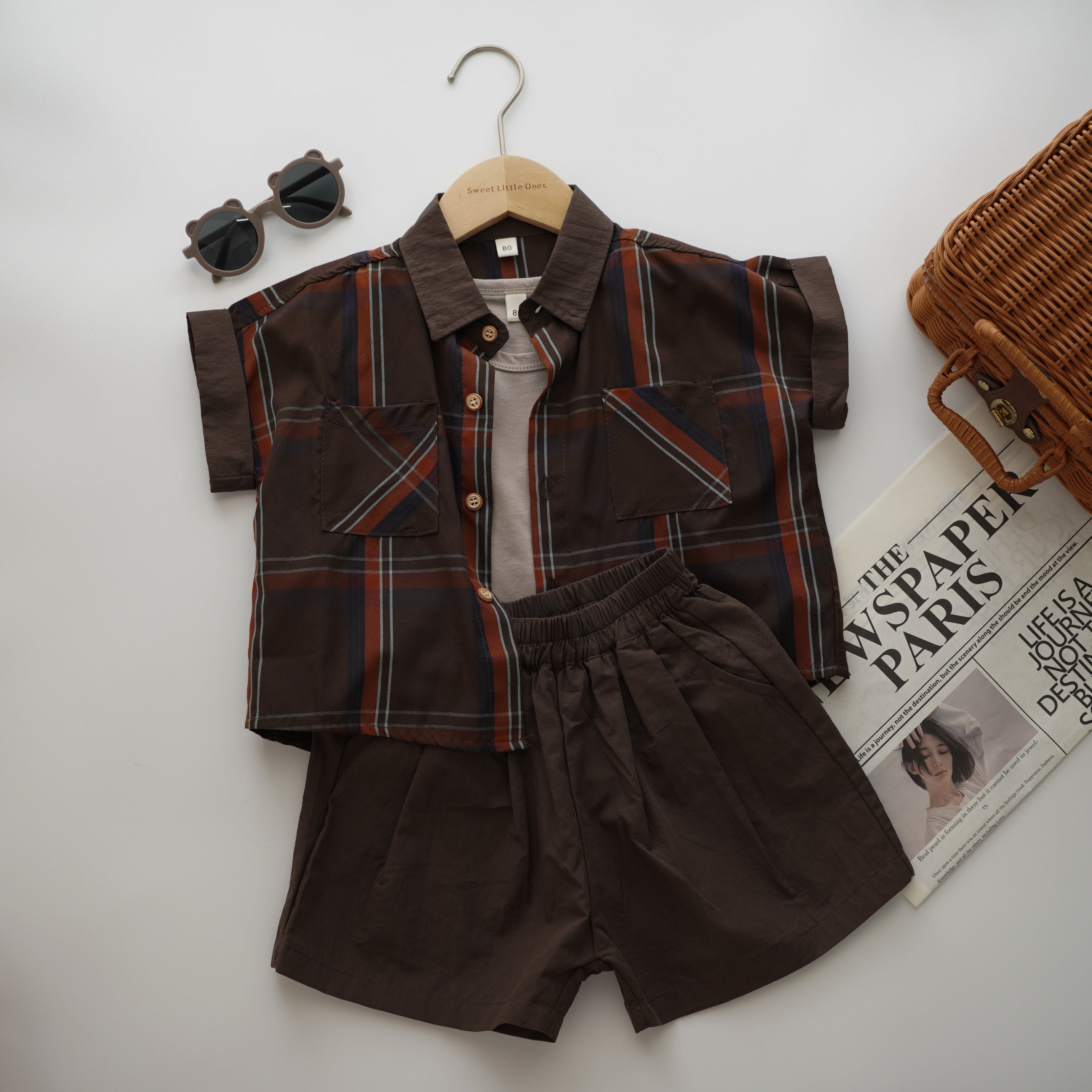 Checkered Line Brown Shirt with Inner & Pocket Pants (Sold Separately)